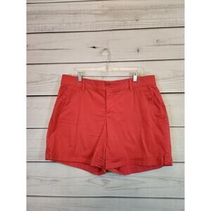 Gloria Vanderbilt Womens Red Solid High Rise Cotton Pockets Chino Shorts Size 14